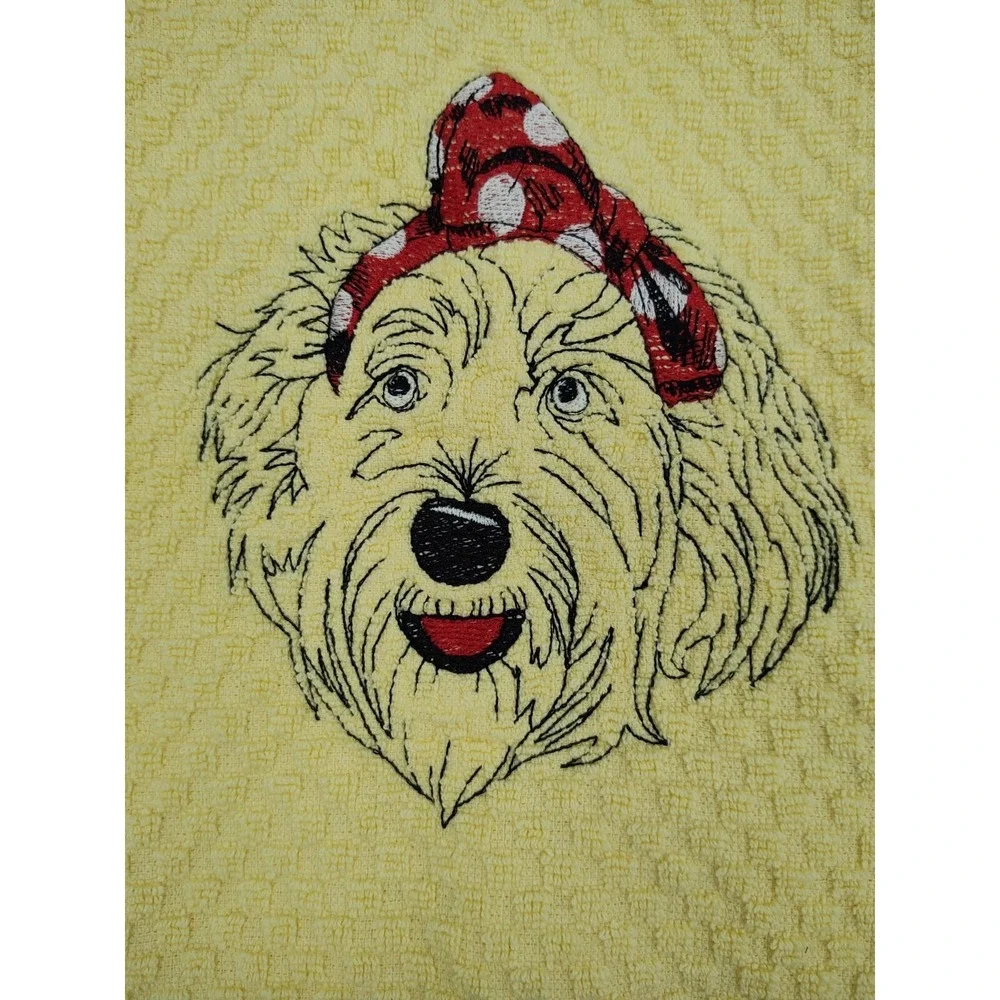 LABRADOODLE Dog With Headband Kitchen Bath Hand Bar Towel Set of 2